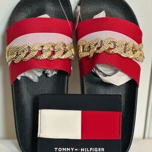 NWT: Gold Chain Slide Sandals 6